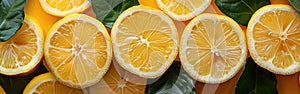 Zesty Citrus Delight: Lemon Slices Textured Background Banner with Fruit Pattern for Food Photography