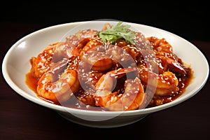 Zesty Shrimp spicy sauce food. Generate Ai