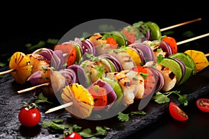 Zesty Skewers vegetables grill scallops. Generate Ai photo