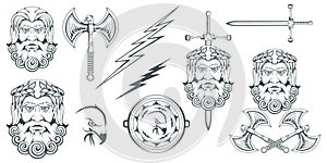 Zeus - the ancient Greek god of heaven, thunder and lightning. Greek mythology. Two-sided ax labrys and eagle. Olympian gods