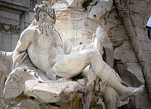 Zeus in Bernini`s fountain of Four Rivers in Piazza Navona, Rome