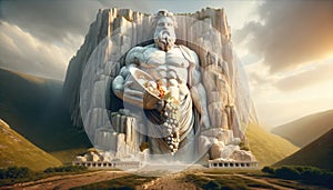 Zeus of the Cliff: Marble Masterpiece with a Cornucopia of Nature