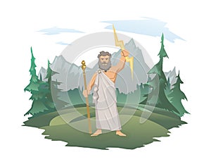 Zeus, the Father of Gods and men, ancient Greek god of sky. Ancient Greece mythology. Vector illustration isolated on