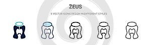 Zeus icon in filled, thin line, outline and stroke style. Vector illustration of two colored and black zeus vector icons designs