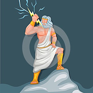 Zeus jupiter god of thunder with lightning bolt figure character. classical greek roman mythology illustration vector