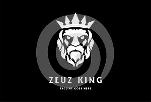 Zeus Poseidon Lord King God Crown Face Head Logo Design Vector