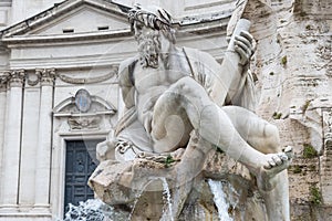 Zeus Statue in Bernini`s Fountain of the Four Rivers in the Piaz