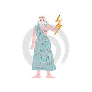 Zeus Supreme Olympian Greek God, Ancient Greece Mythology Hero Vector Illustration