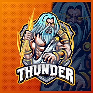 Zeus Thunder God mascot esport logo design illustrations vector template, Greece Ancient Gods logo for team game streamer merch,