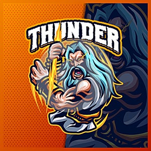 Zeus Thunder God mascot esport logo design illustrations vector template, Greece Ancient Gods logo for team game streamer merch