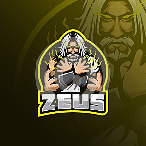 Zeus vector mascot logo design with modern illustration concept style for badge, emblem and tshirt printing. angry zeus