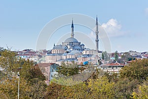 Zeyrek Mosque,  or Monastery of the Pantocrator with pink brick wall in the bosporus strait in Istanbul City, Turkey