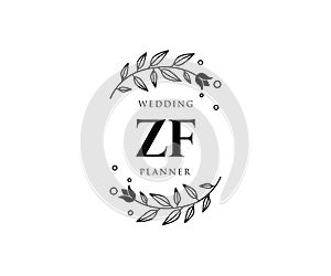 ZF Initials letter Wedding monogram logos collection, hand drawn modern minimalistic and floral templates for Invitation cards,