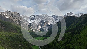 Zgornje Jezersko valley in Slovenia aerial view