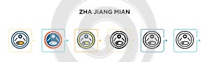 Zha jiang mian vector icon in 6 different modern styles. Black, two colored zha jiang mian icons designed in filled, outline, line