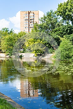 Zhabenka river in of Moscow city in summer