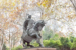 Zhang Liao Statue at XiaoYaoJin Park. a famous historic site in Hefei, Anhui, China.