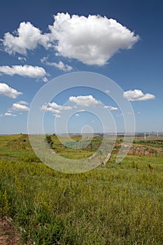 Zhangbei grassland scenery under blue sky and white clouds