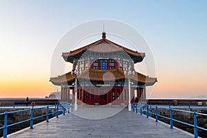 Zhanqiao pier at sunrise, Qingdao, Shandong, China. photo