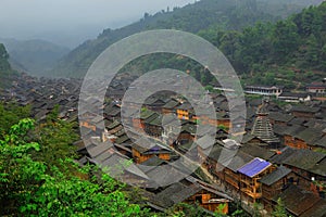 Zhaoxing Town, Liping County, Guizhou, China. Zhaoxing Village is one of the largest villages in Guizhou.