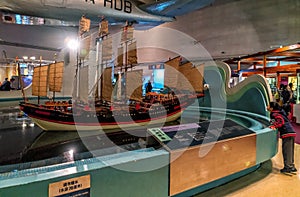 Zheng He`s Treasure Ship model in Hong Kong Science Museum. Interior view