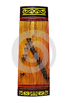 Zhetygen turkic folk plucked musical instrument flat lay isolated