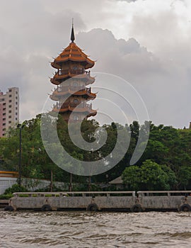 Zhi Zhen Ge Temple on the Chao Phraya River in Bangkok, Thailand
