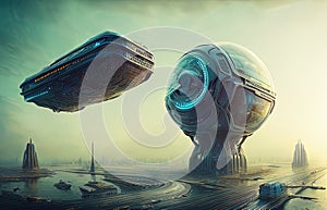 Zhongxiang, Hubei, China Futuristic Cityscape. Generative AI. photo