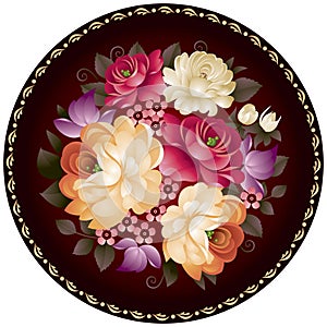 Zhostovo Russian handicraft flower ornament in vector photo