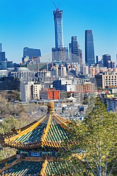 Zhoushang Pagoda Jingshan Park Skyscrapers Skyline Beijing China