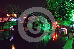 Zhouzhuang double bridge ancient town at night