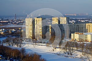 Zhukovsky, Russia - January, 2021: View from the top to the city streets