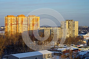 Zhukovsky, Russia - January, 2021: View from the top to the city streets