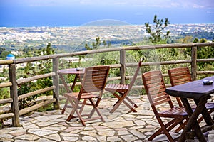 Zia - beautiful mountain village with amazing view to coast scenery of paradise island Kos, Greece photo