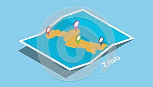Zibo china shandong province explore maps with isometric style and pin location tag on top