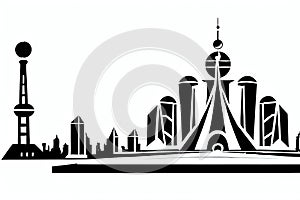 Zibo, Shandong, China. Black & White City Logo. Generative AI.