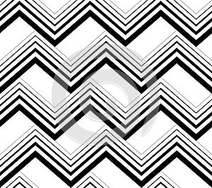 Zig zag black and white geometric seamless pattern, vector background.