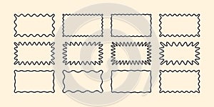 Zig zag Wavy Edge Rectangle Shapes Set. Vector Wave Line Geometric Rectangular. Abstract Elements