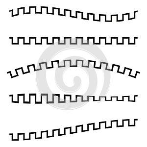 Zigzag border lines. Abstract geometric patterns. Wavy square shapes. Vector black elements.