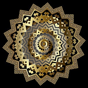Zigzag gold 3d greek vector mandala pattern. Luxury ornamental modern background. Greek key meanders ornate zig zag