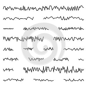 Zigzag line icon. Abstract waveform shape. Dynamic distortion pattern. Black vector design.
