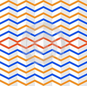 Vector Interlacing Orange and Blue Zigzag Stripes Texture in White Background photo