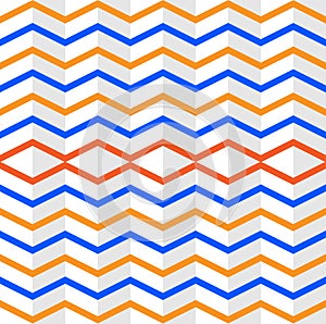 Vector Interlacing Orange and Blue Zigzag Stripes Texture in White Background