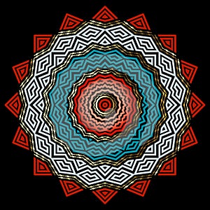 Zigzag mandala. Ethnic traditional beautiful mandala pattern. Ornamental trendy vector background. Abstract tribal colorful zig
