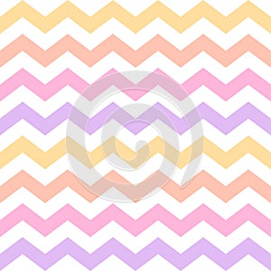 Zigzag pattern in pastel purple, pink, orange, yellow, white. Seamless mutlicolored gradient chevron vector graphic background.