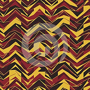 Zigzag pattern in red, yellow, and black with overlapping angular shapes. The design