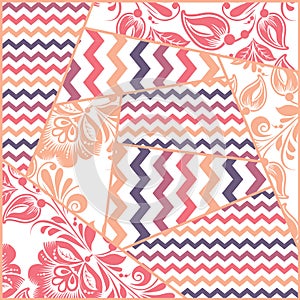 Zigzag, russian floral seamless pattern vector