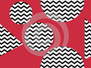 Zigzag seamless pattern with black and red color. Abstract geometric background with circles. Vector