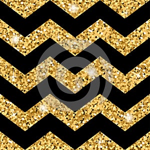 Zigzag seamless pattern Gold glitter and black template