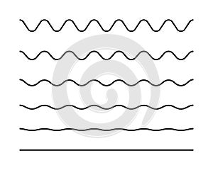 Zigzag seamless wave lines set. Wavy wiggly black horizontal line with edge. Frame underlines stroke. Vector